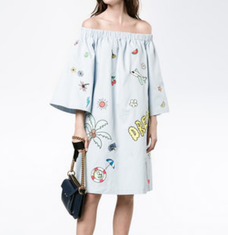 Mira Mikati Embroidered Off The Shoulder Dress